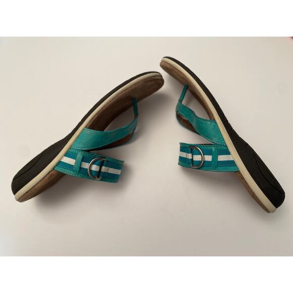 NATURALIZER N5 Comfort Slip on Sandal Teal Leather Striped Canvas Strap 10N - Picture 9 of 9
